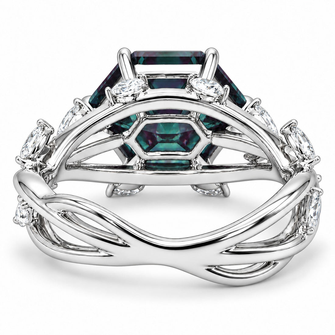The Verbena — Dutch Marquise Alexandrite Garden Ring in 14K white gold, back view