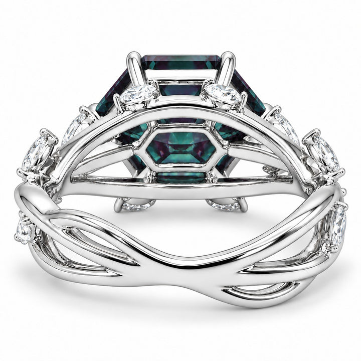 The Verbena — Dutch Marquise Alexandrite Garden Ring in 14K white gold, back view
