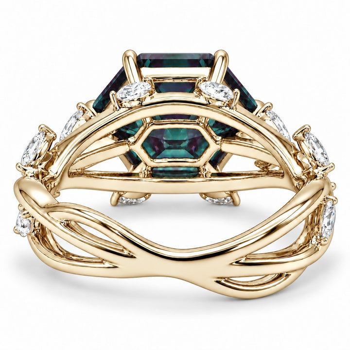 The Verbena — Dutch Marquise Alexandrite Garden Ring in 14K yellow gold, back view