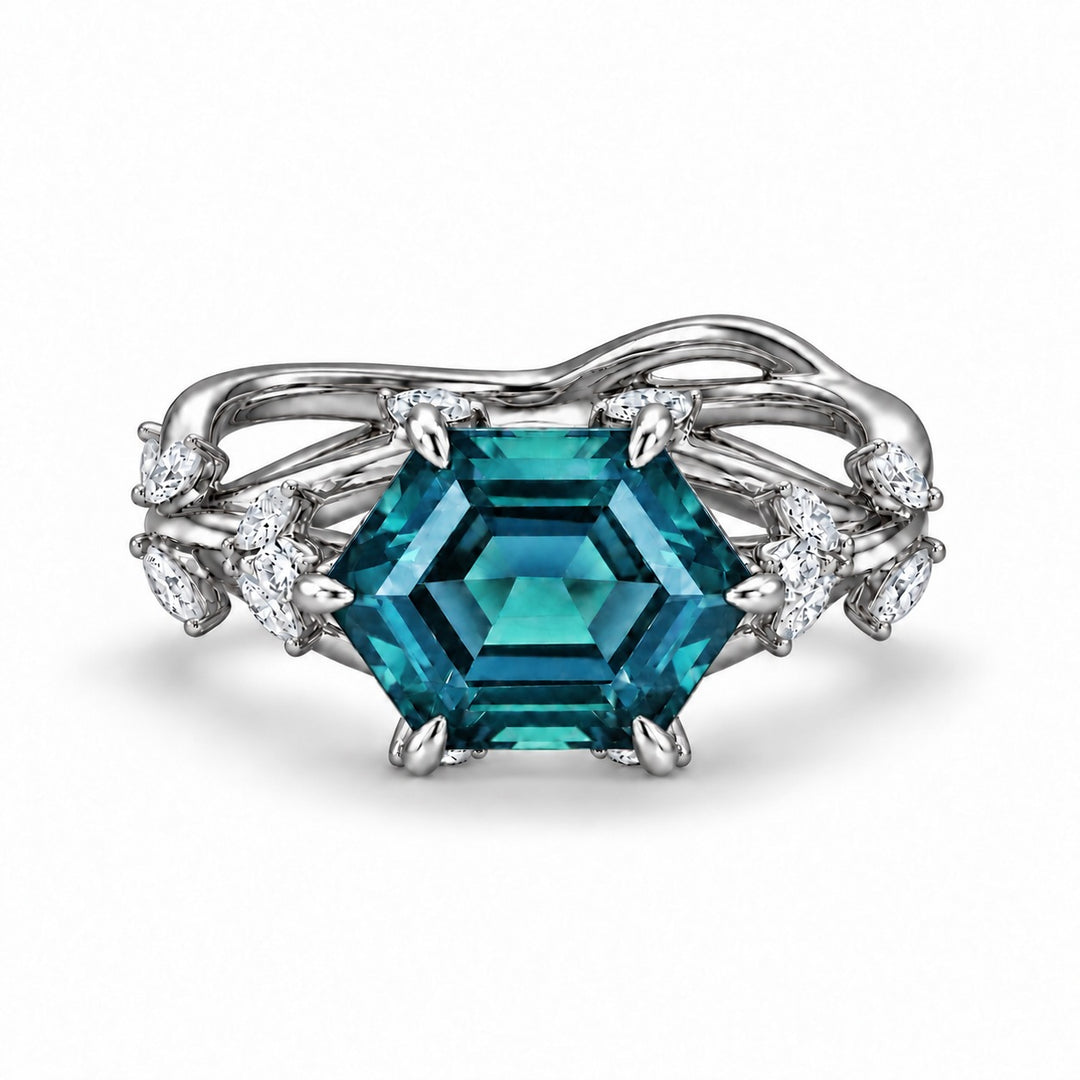 The Verbena — Dutch Marquise Alexandrite Garden Ring in platinum, in daylight