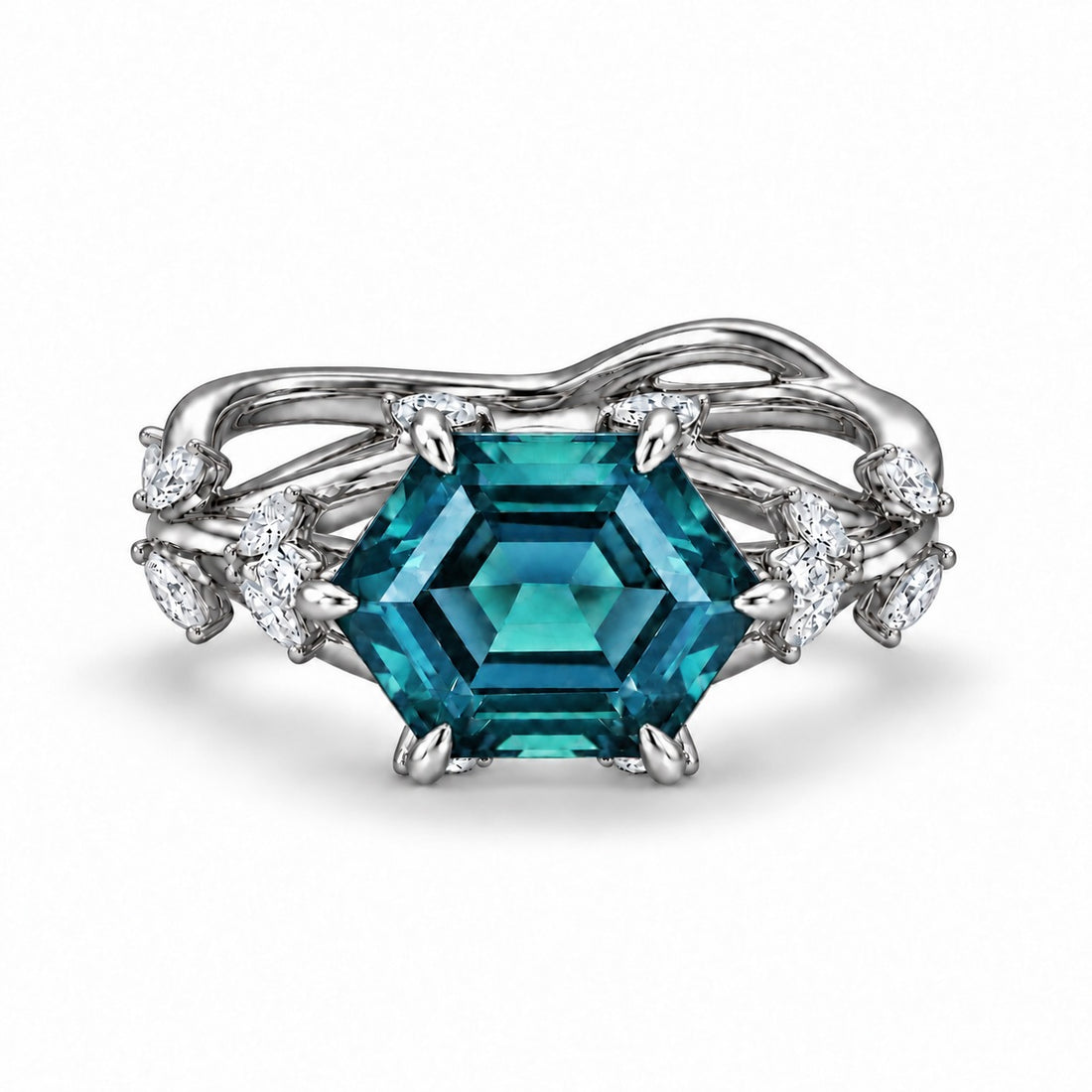 The Verbena — Dutch Marquise Alexandrite Garden Ring in platinum, in daylight