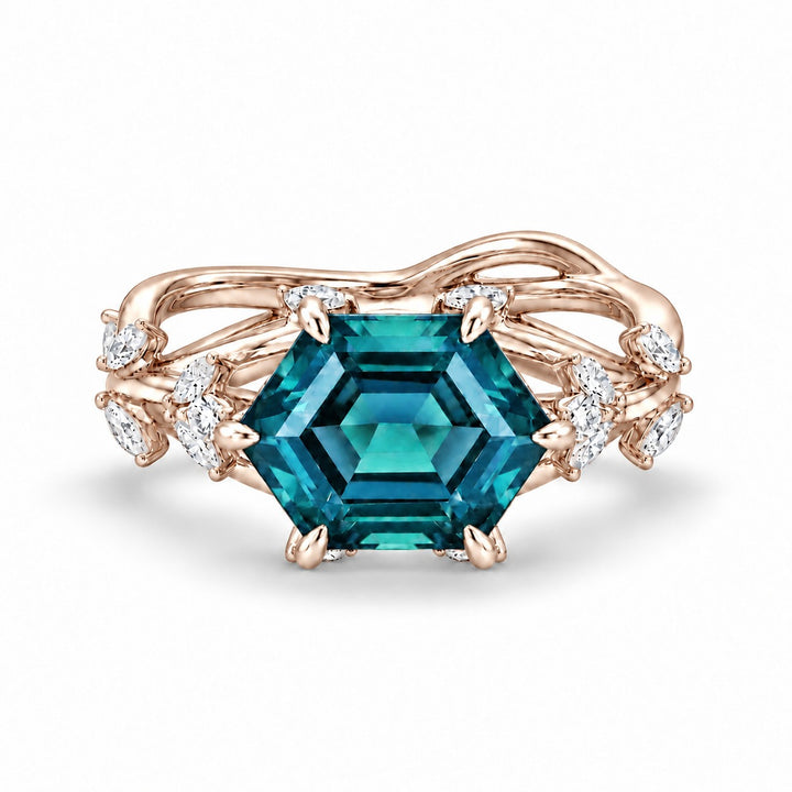 The Verbena — Dutch Marquise Alexandrite Garden Ring in 14K rose gold, in daylight