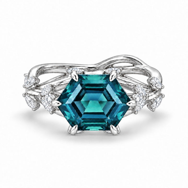 The Verbena — Dutch Marquise Alexandrite Garden Ring in 14K white gold, in daylight