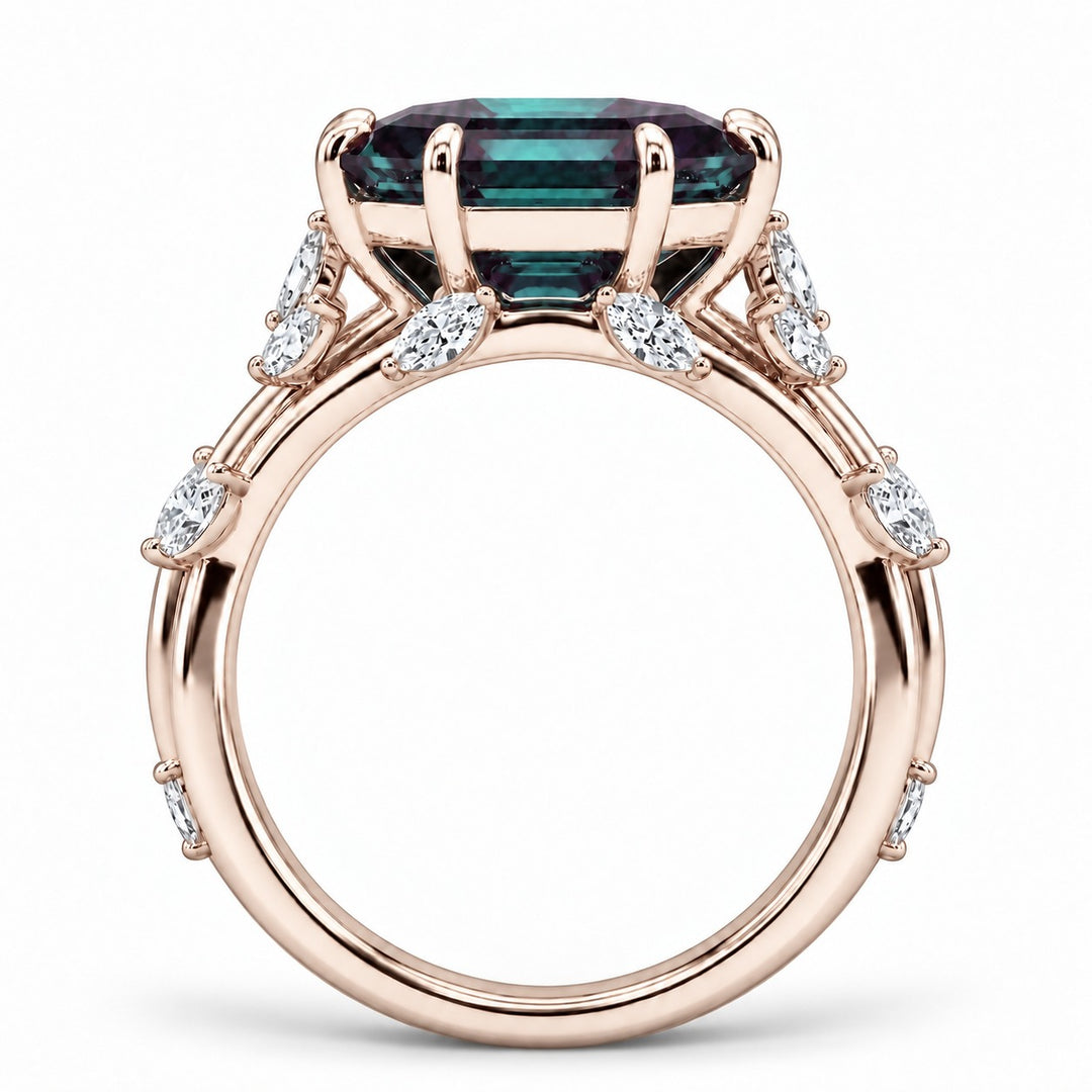 The Verbena — Dutch Marquise Alexandrite Garden Ring in 14K rose gold, profile view
