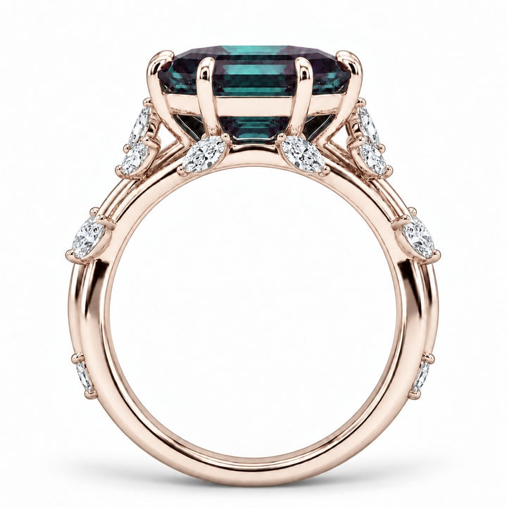 The Verbena — Dutch Marquise Alexandrite Garden Ring in 14K rose gold, profile view