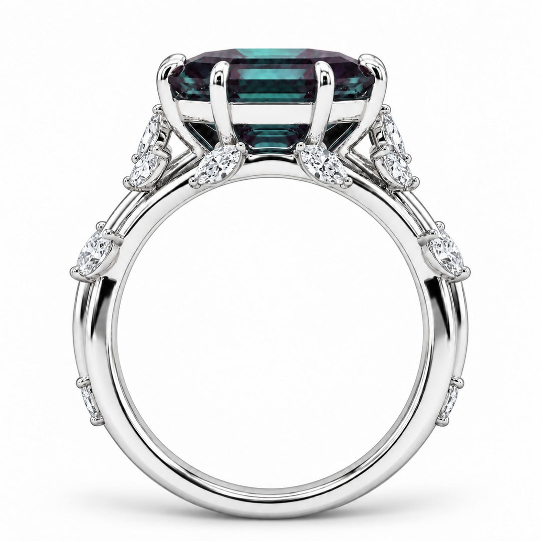 The Verbena — Dutch Marquise Alexandrite Garden Ring in 14K white gold, profile view