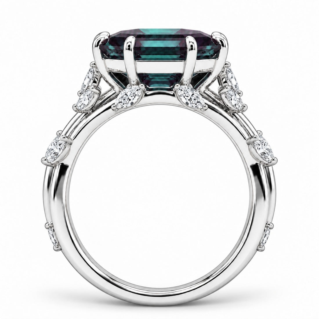 The Verbena — Dutch Marquise Alexandrite Garden Ring in 14K white gold, profile view
