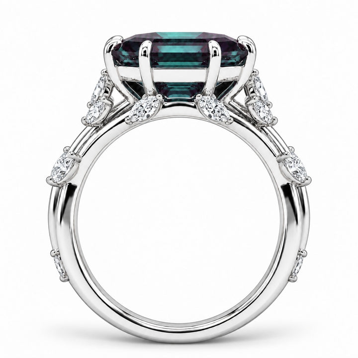 The Verbena — Dutch Marquise Alexandrite Garden Ring in 14K white gold, profile view
