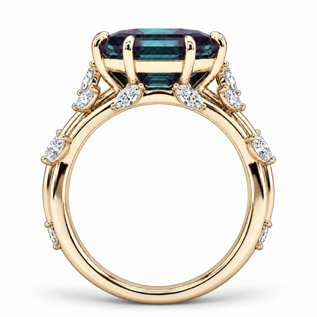 The Verbena — Dutch Marquise Alexandrite Garden Ring in 14K yellow gold, profile view