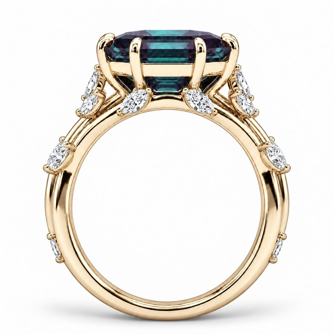 The Verbena — Dutch Marquise Alexandrite Garden Ring in 14K yellow gold, profile view