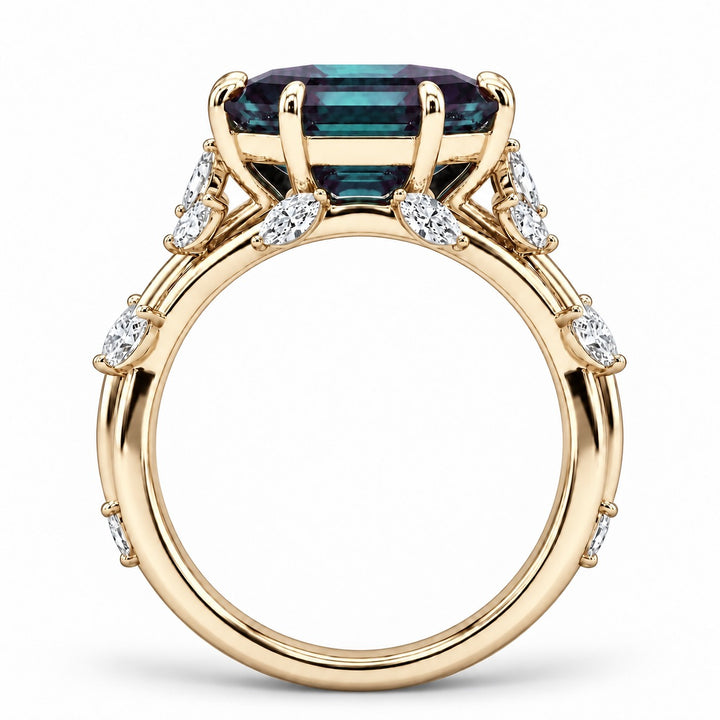 The Verbena — Dutch Marquise Alexandrite Garden Ring in 14K yellow gold, profile view