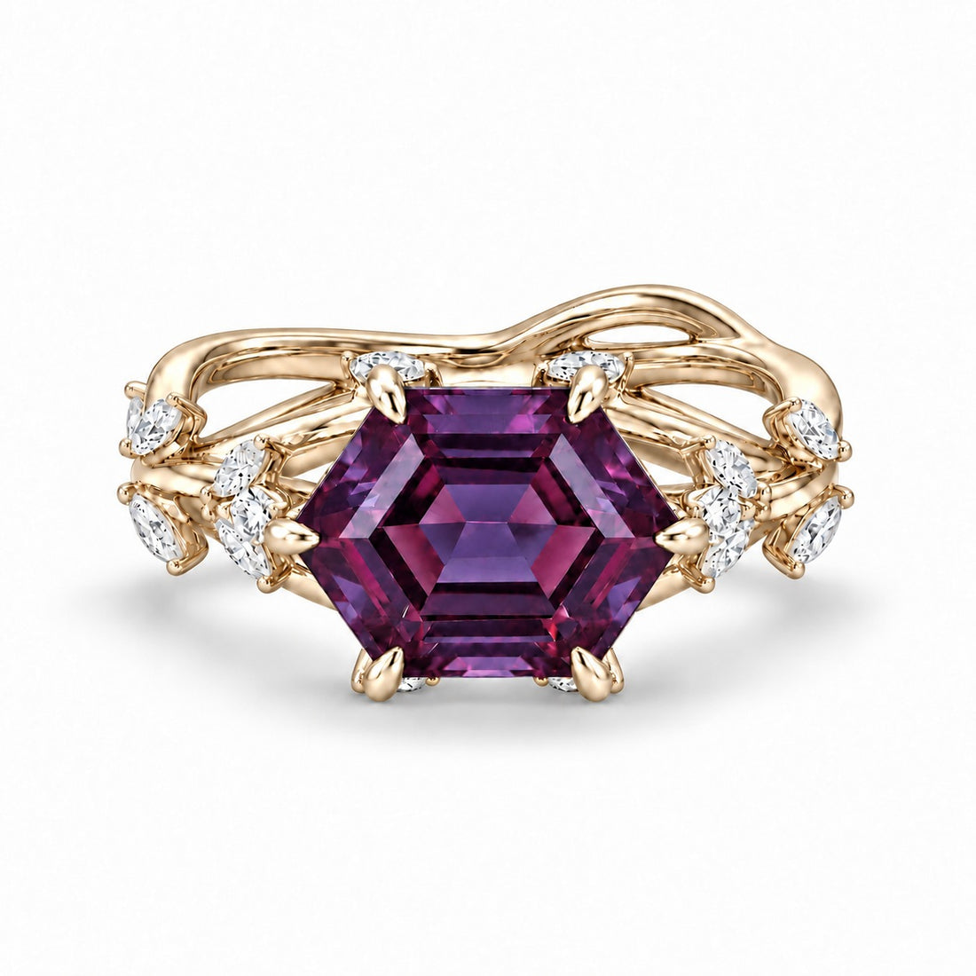 The Verbena — Dutch Marquise Alexandrite Garden Ring in 14K yellow gold, in warm light