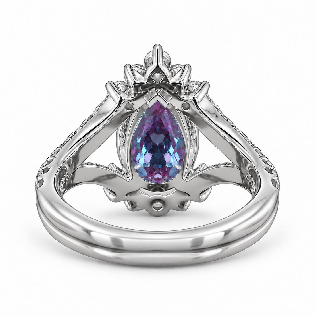 The Eye — Pear Alexandrite Diamond Ring in platinum, back view