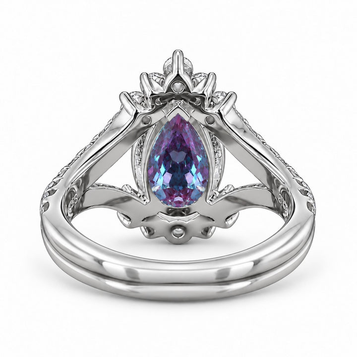 The Eye — Pear Alexandrite Diamond Ring in platinum, back view