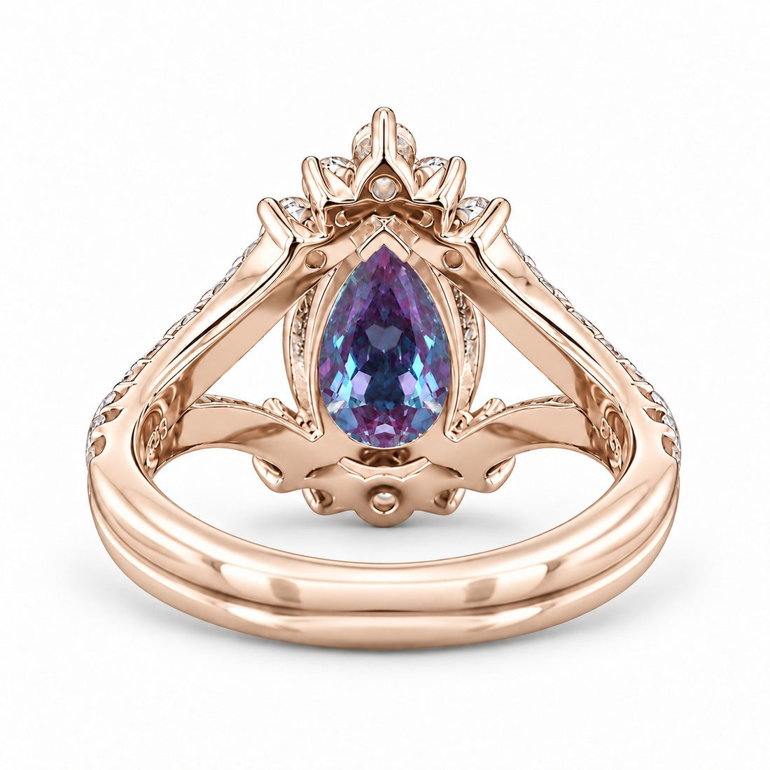 The Eye — Pear Alexandrite Diamond Ring in 14K rose gold, back view