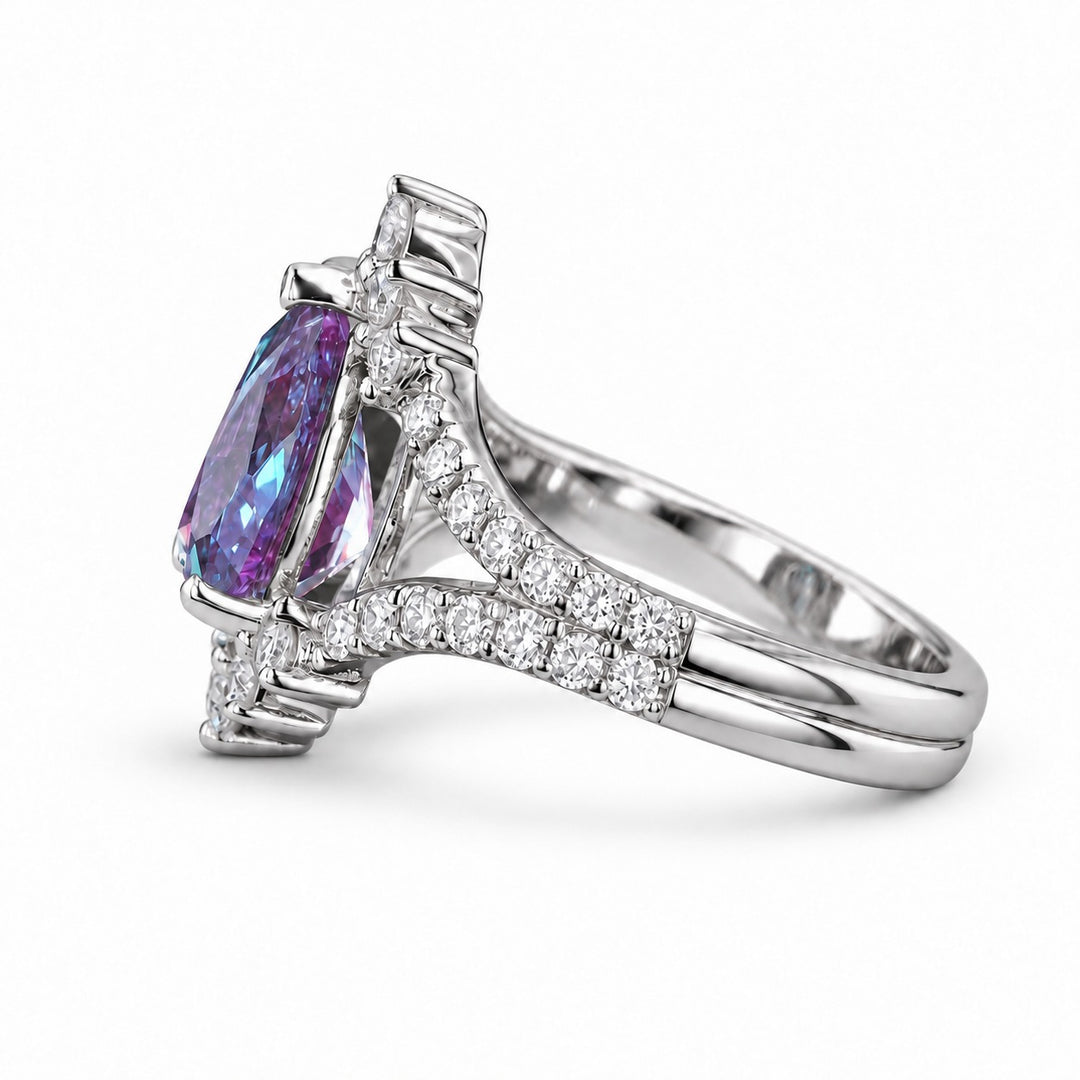 The Eye — Pear Alexandrite Diamond Ring in platinum, side view