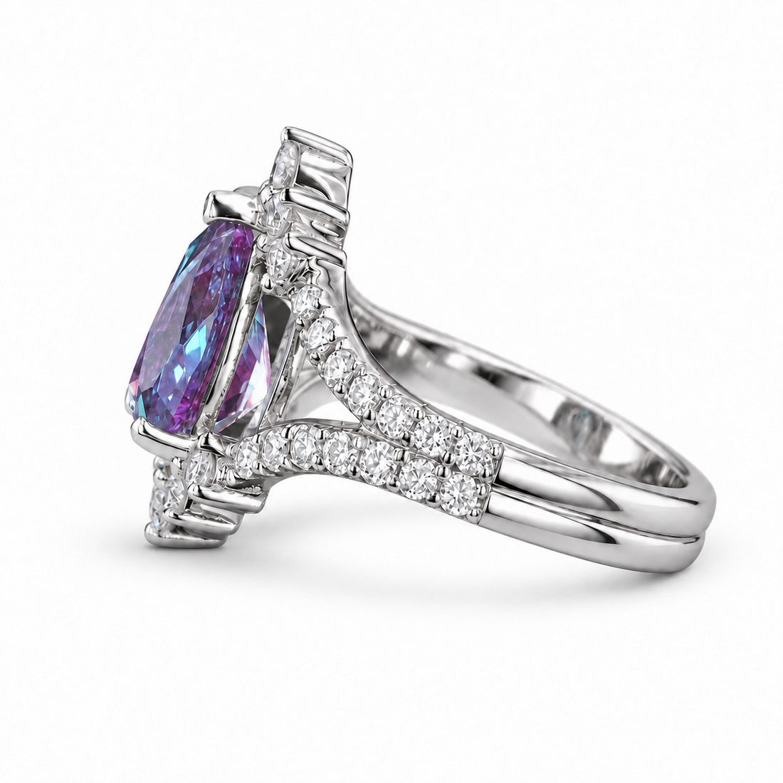 The Eye — Pear Alexandrite Diamond Ring in platinum, side view