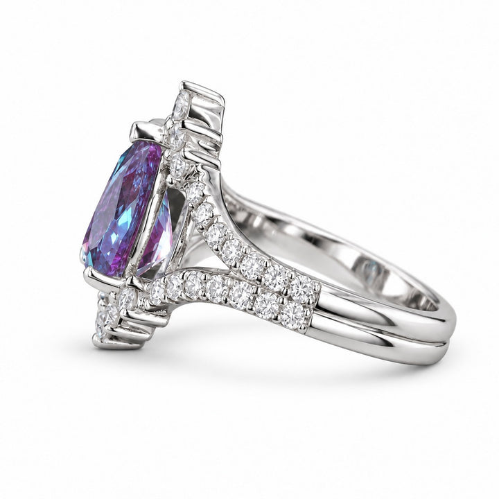 The Eye — Pear Alexandrite Diamond Ring in 14K white gold, side view