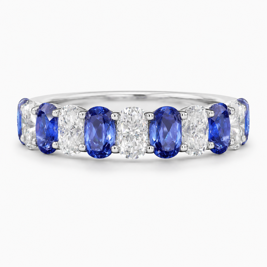 Oval lab sapphire and diamond half-eternity band, view 4