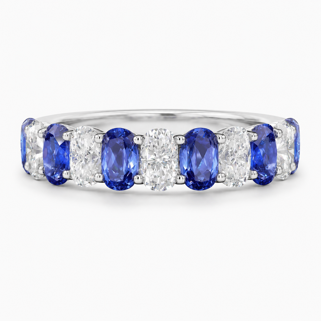 3.35ctw Oval Blue Sapphire & Diamond Half-Eternity Band (5mm)