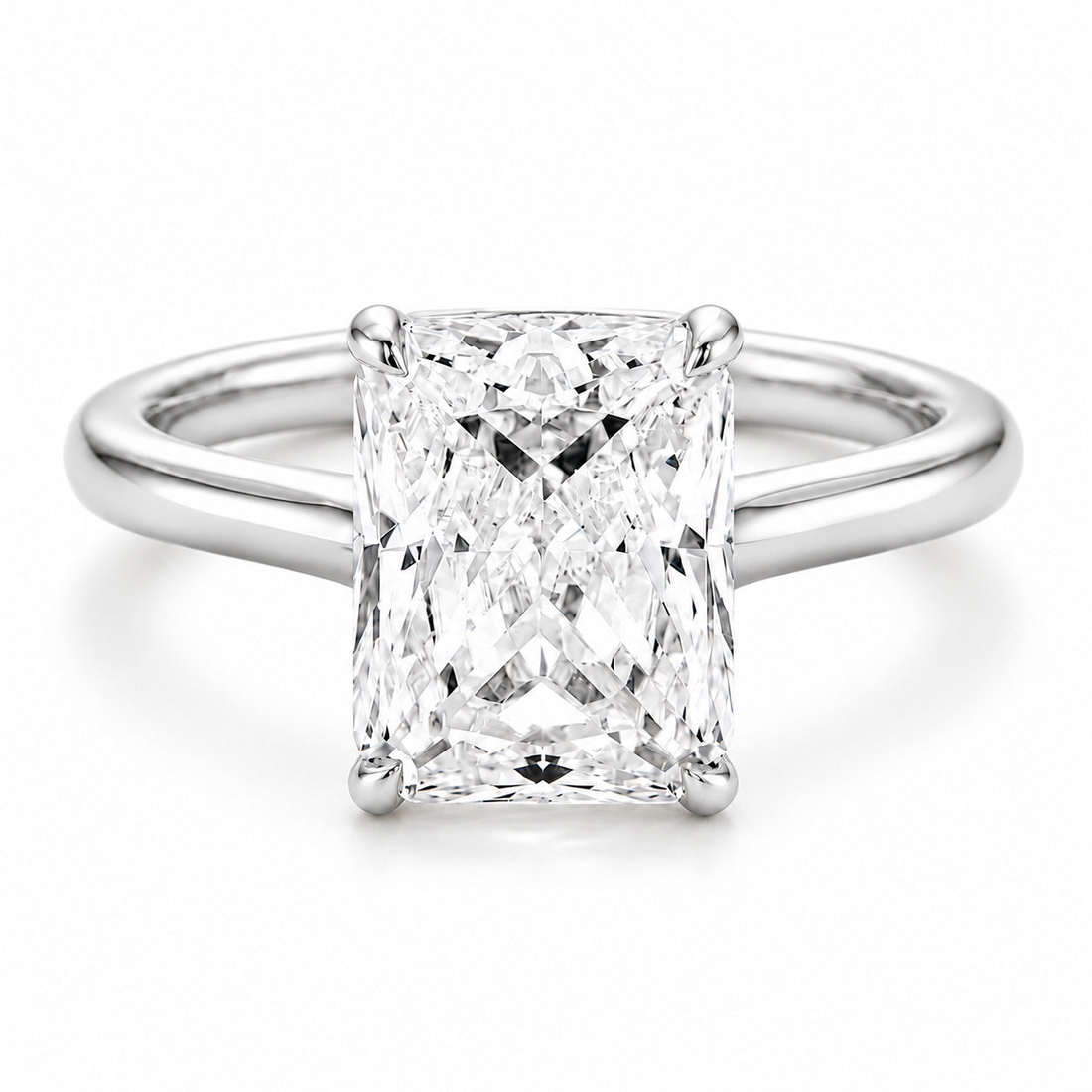 Radiant lab diamond engagement ring in platinum