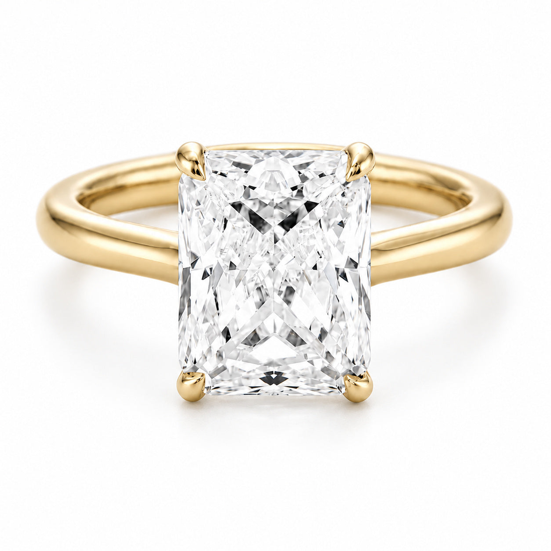 Radiant lab diamond engagement ring in 14K yellow gold