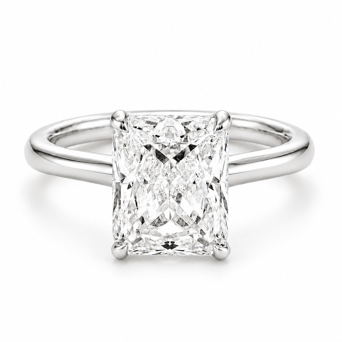 Radiant lab diamond engagement ring in 14K white gold