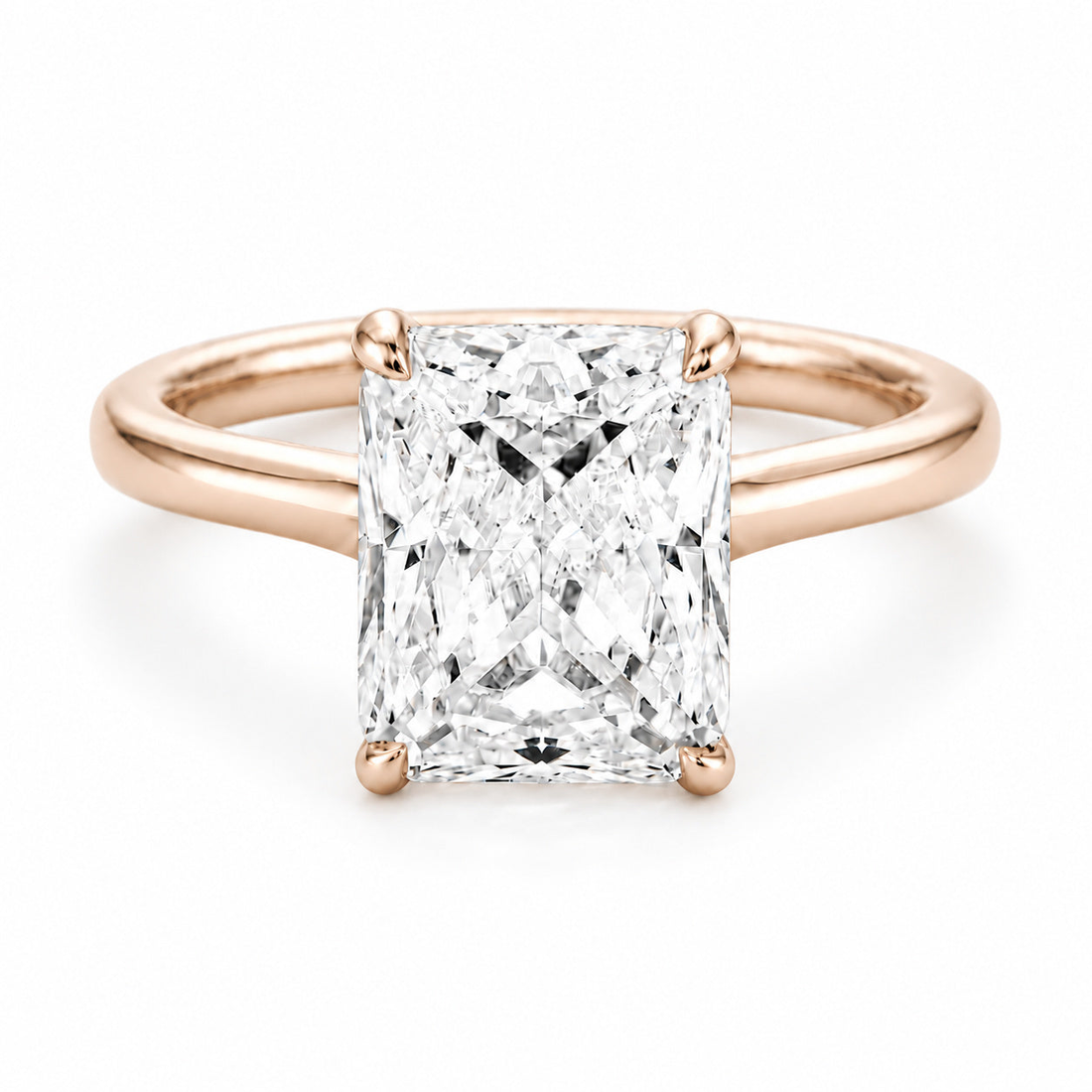 Radiant lab diamond engagement ring in 14K rose gold