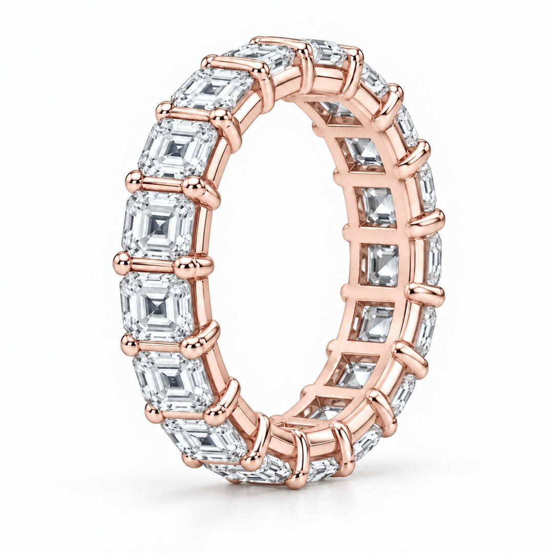 Asscher lab-grown diamond eternity band, 3.0mm, 14K rose gold, side profile