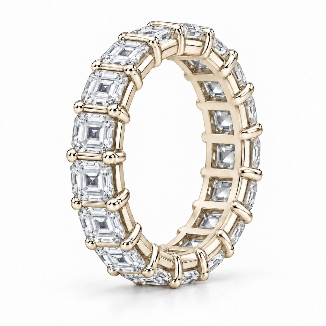 Asscher lab-grown diamond eternity band, 3.0mm, 14K yellow gold, side profile