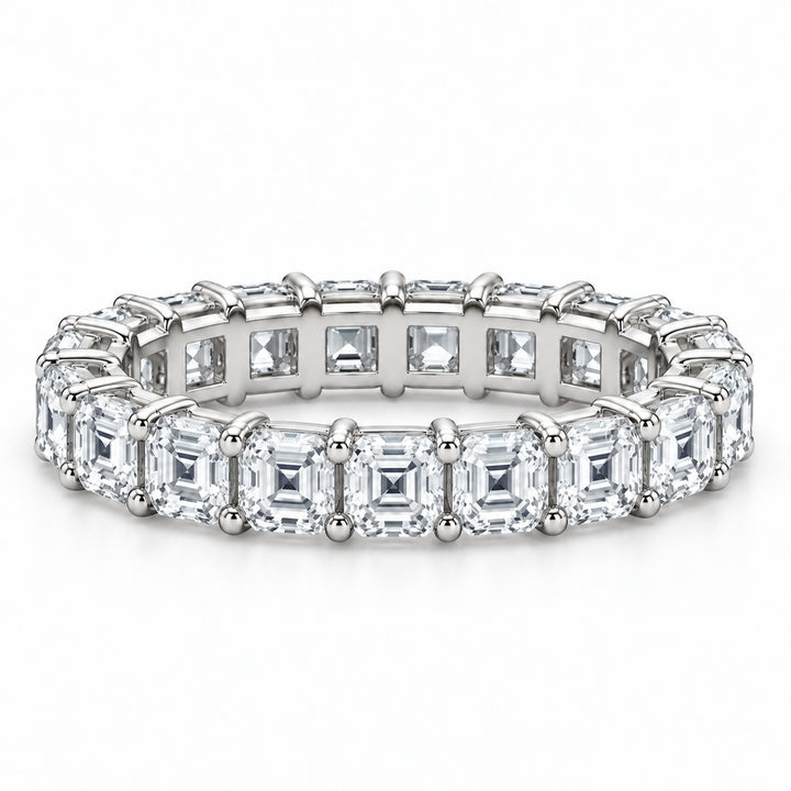 Asscher lab-grown diamond eternity band, 3.0mm, 14K white gold, front view