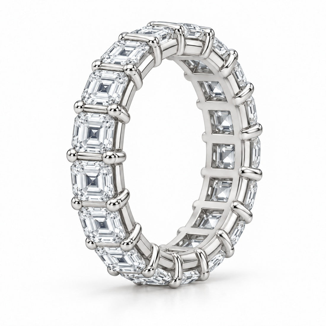 Asscher lab-grown diamond eternity band, 3.0mm, 14K white gold, side profile