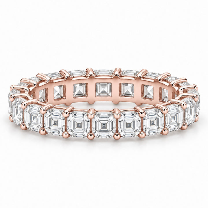 Asscher lab-grown diamond eternity band, 3.5mm, 14K rose gold, front view