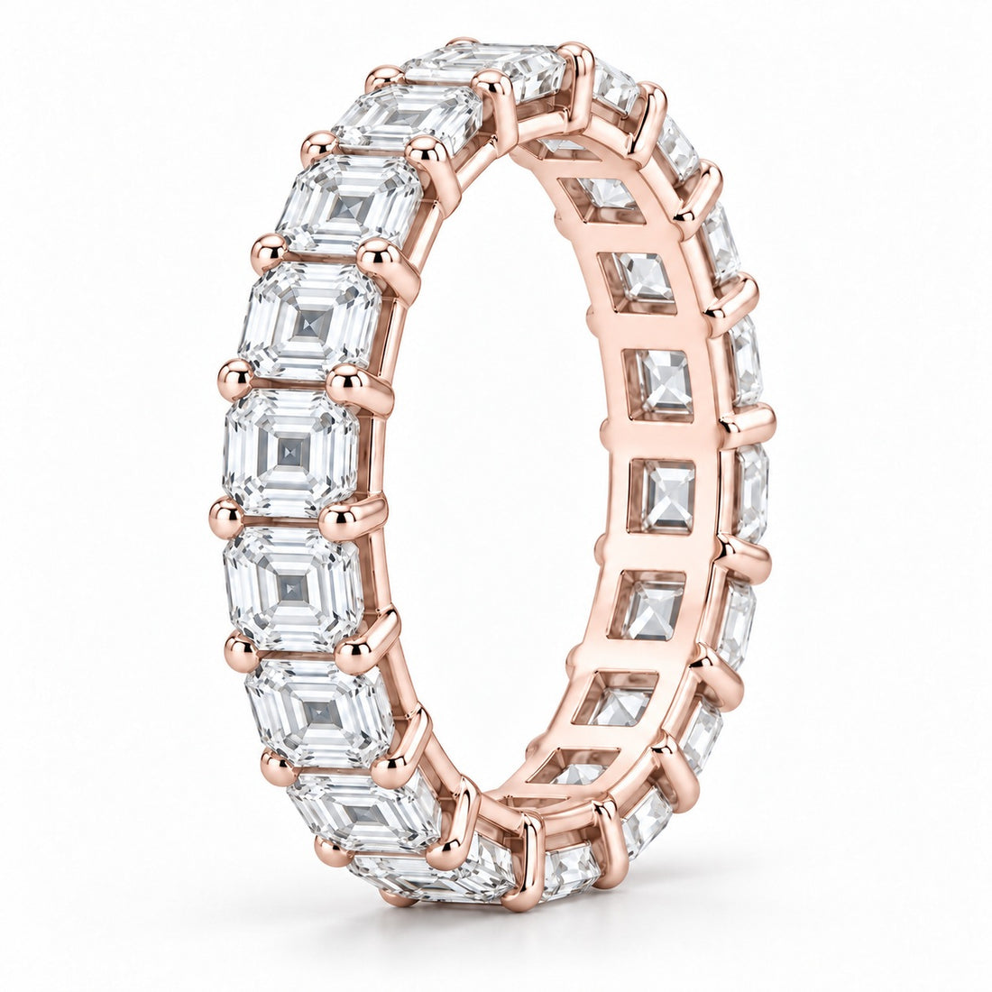 Asscher lab-grown diamond eternity band, 3.5mm, 14K rose gold, side profile