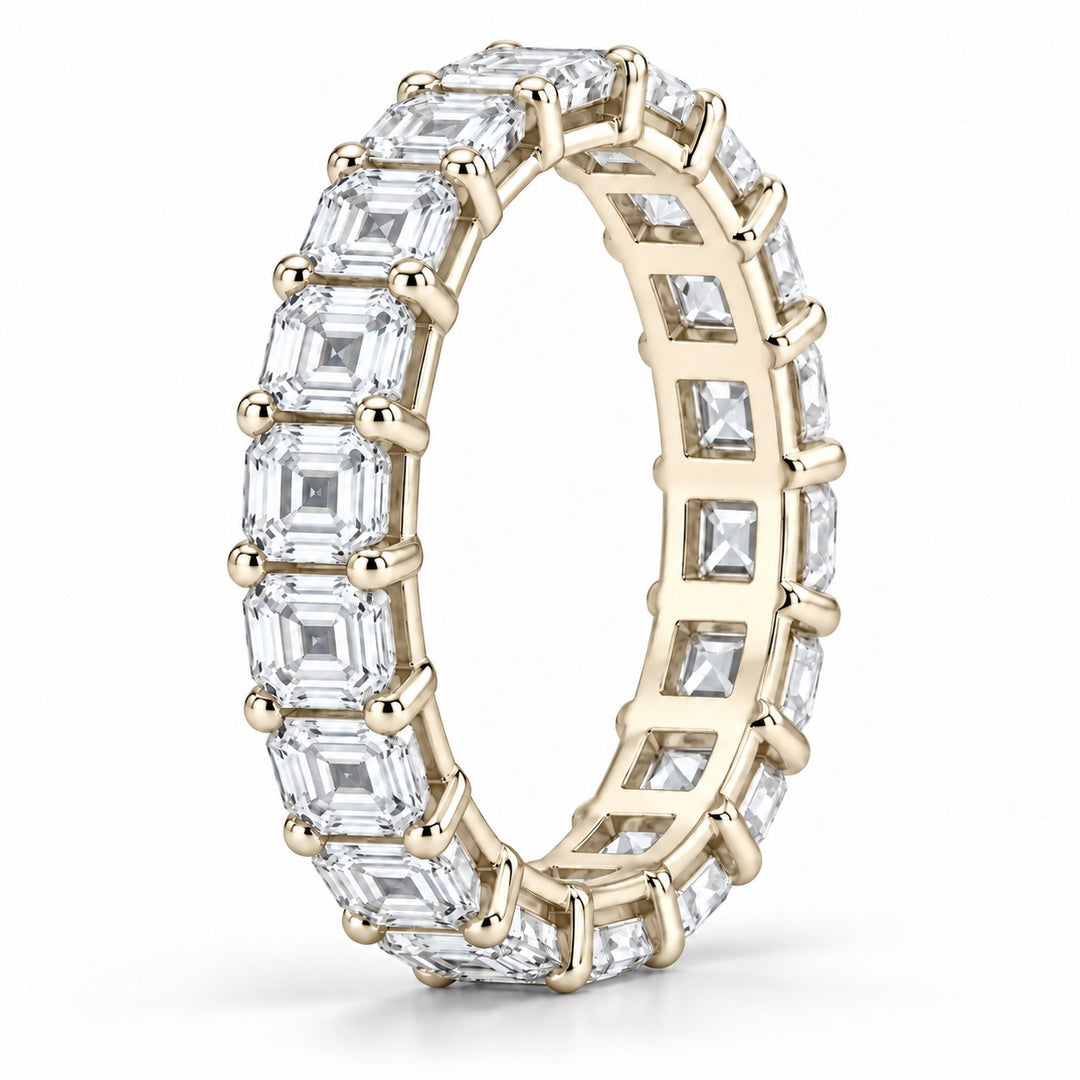 Asscher lab-grown diamond eternity band, 3.5mm, 14K yellow gold, side profile
