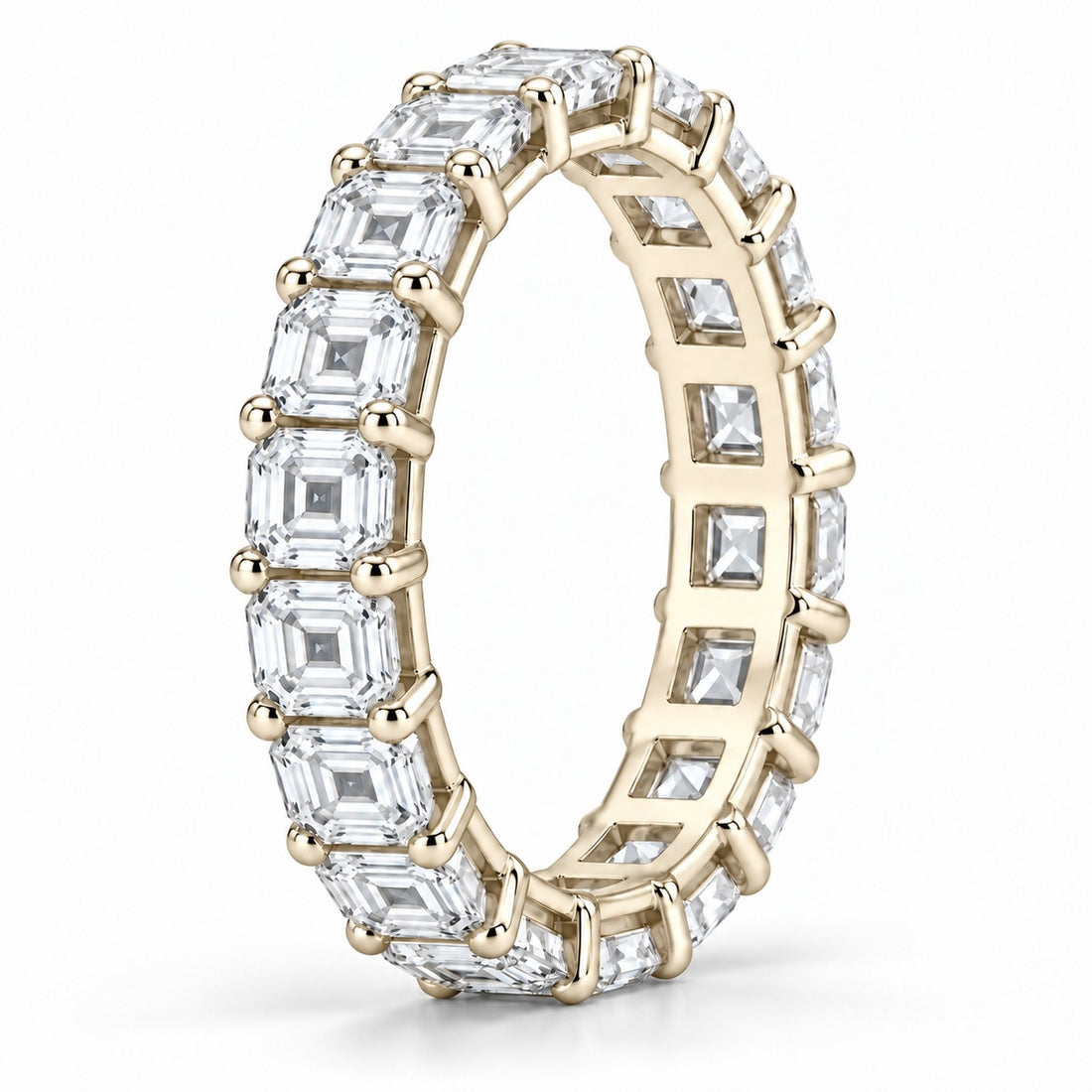 Asscher lab-grown diamond eternity band, 3.5mm, 14K yellow gold, side profile