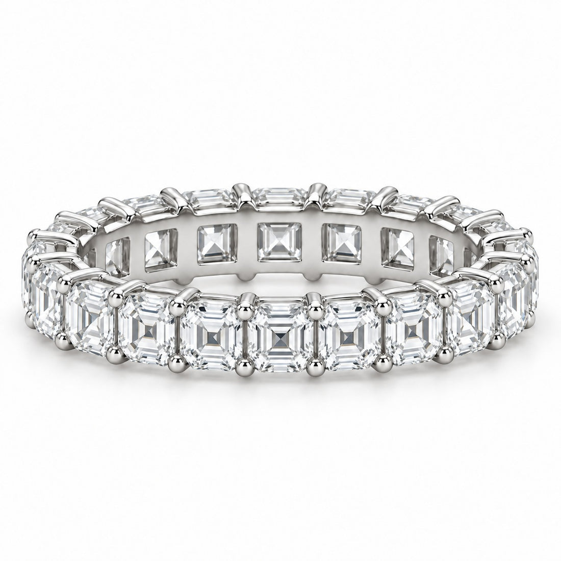 Asscher lab-grown diamond eternity band, 3.5mm, 14K white gold, front view