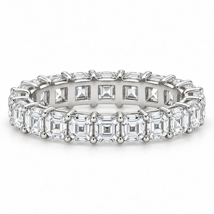 Asscher lab-grown diamond eternity band, 3.5mm, 14K white gold, front view