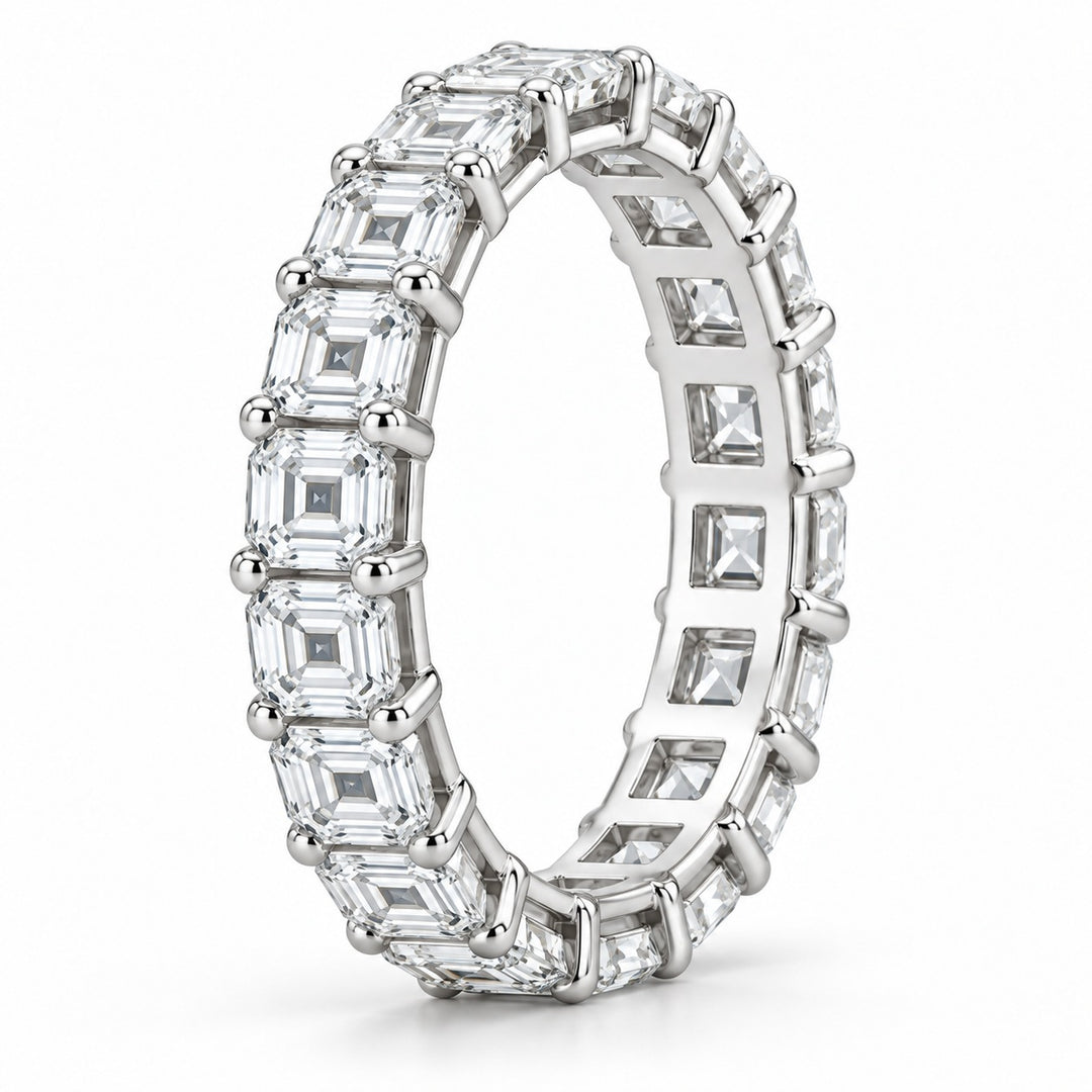 Asscher lab-grown diamond eternity band, 3.5mm, 14K white gold, side profile