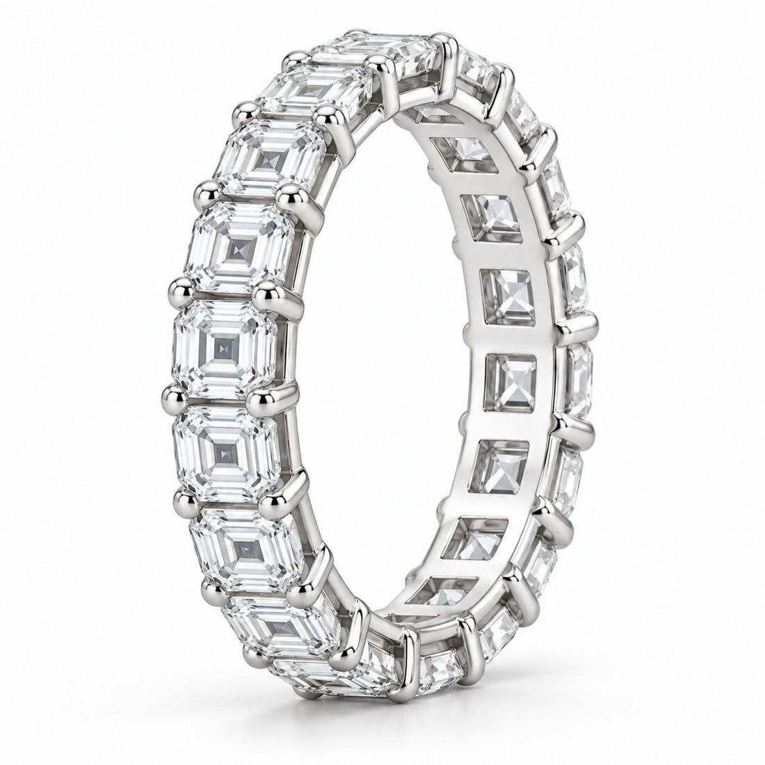 Asscher lab-grown diamond eternity band, 3.5mm, 14K white gold, side profile