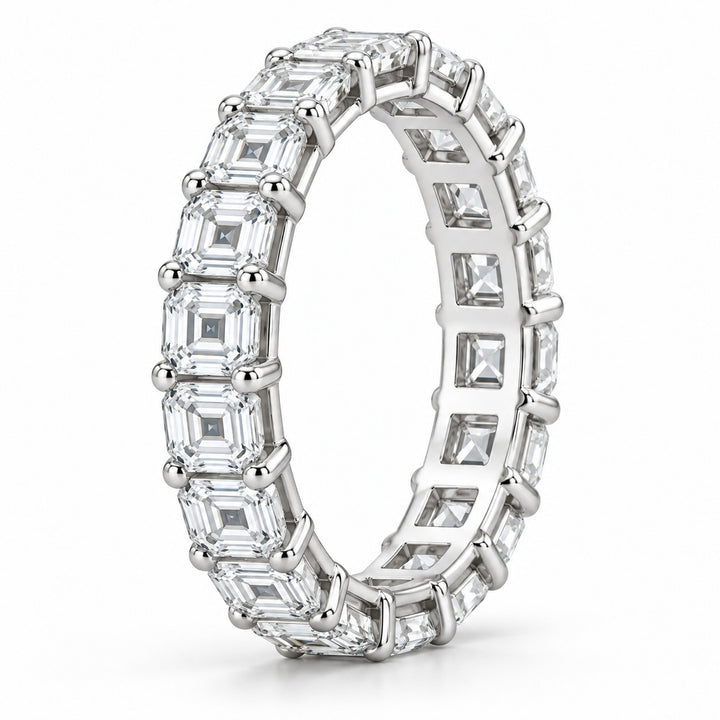 Asscher lab-grown diamond eternity band, 3.5mm, 14K white gold, side profile