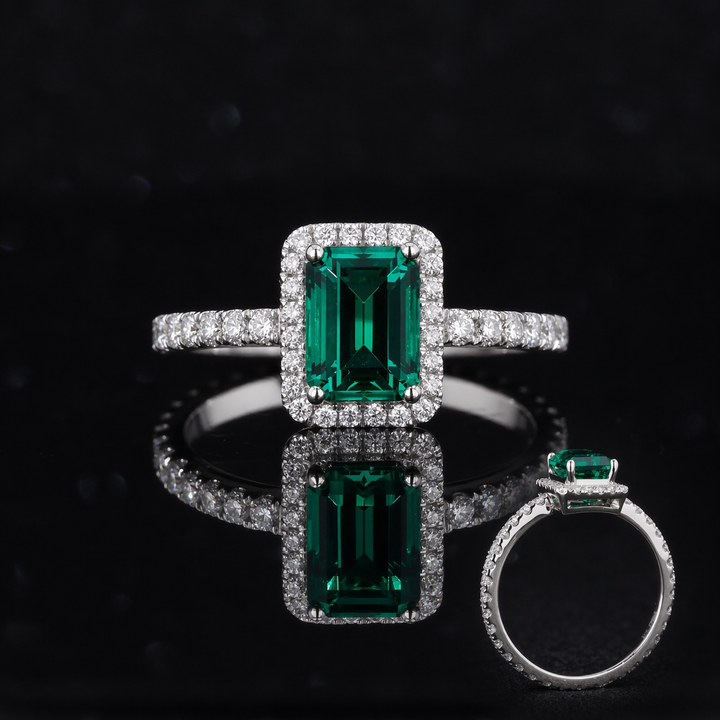 The Aurelia Halo — Diamond Halo/Band Emerald Ring