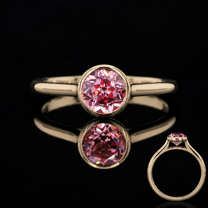 The Lune — Pink Round Sapphire Bezel Solitaire Ring