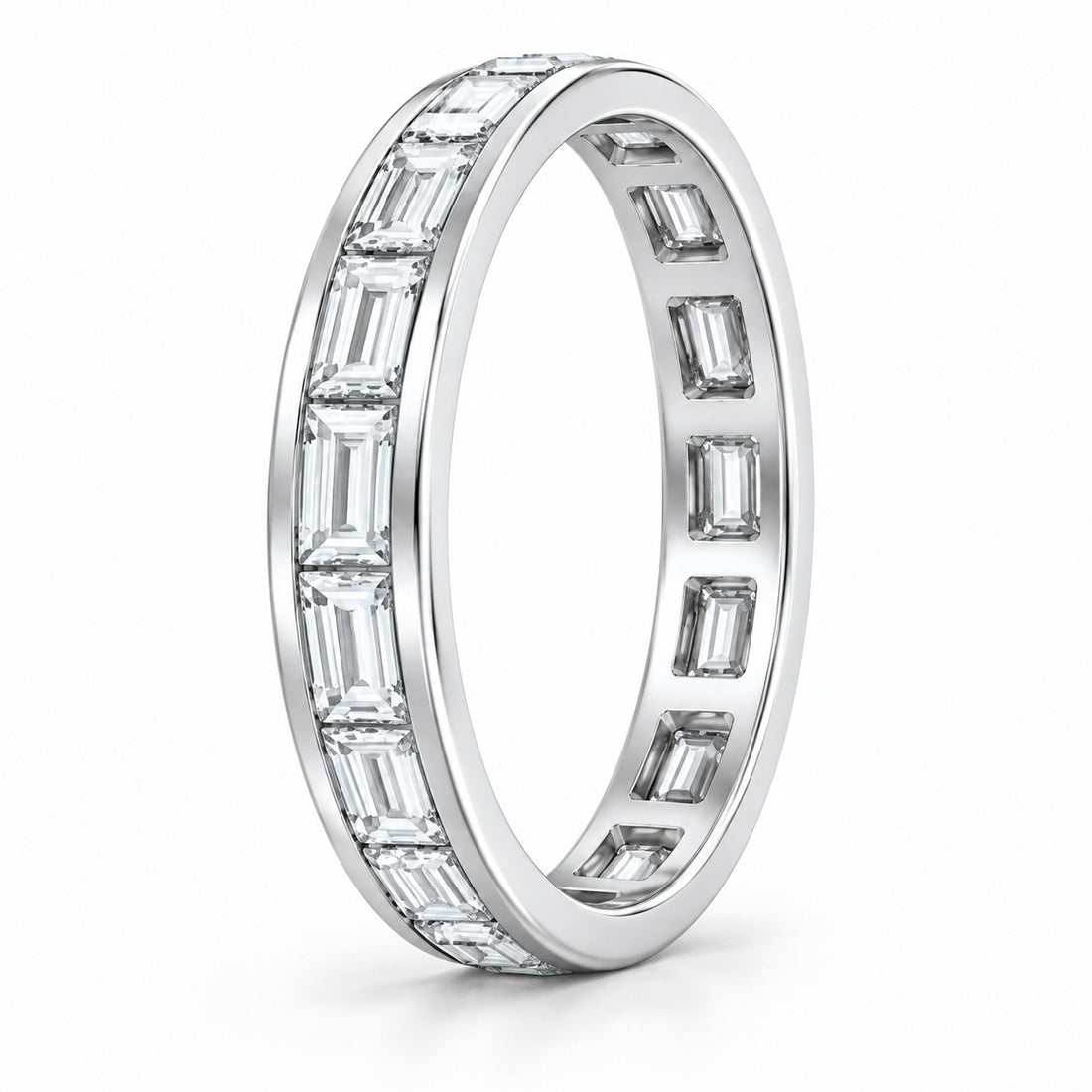 Baguette lab-grown diamond eternity band, 3x1.5mm, 14K white gold, side profile