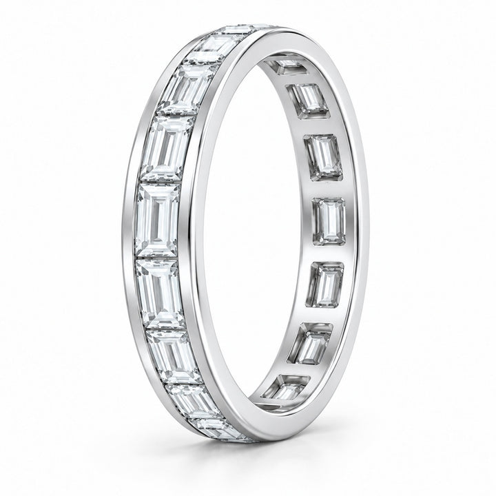 Baguette lab-grown diamond eternity band, 3x1.5mm, 14K white gold, side profile
