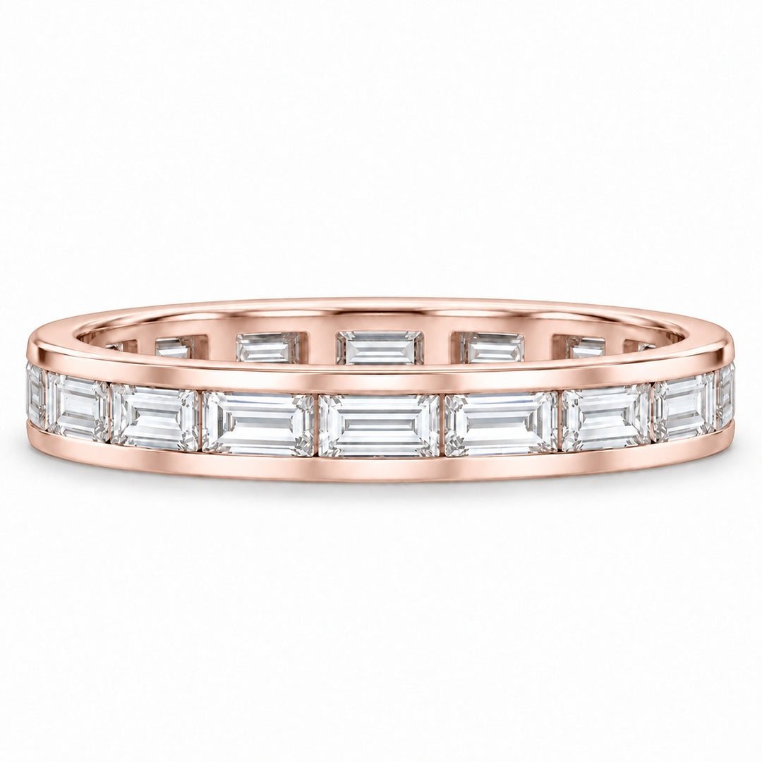 Baguette lab-grown diamond eternity band, 4x2mm, 14K rose gold, front view