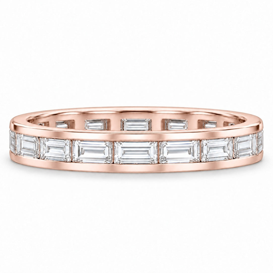 Baguette lab-grown diamond eternity band, 4x2mm, 14K rose gold, front view