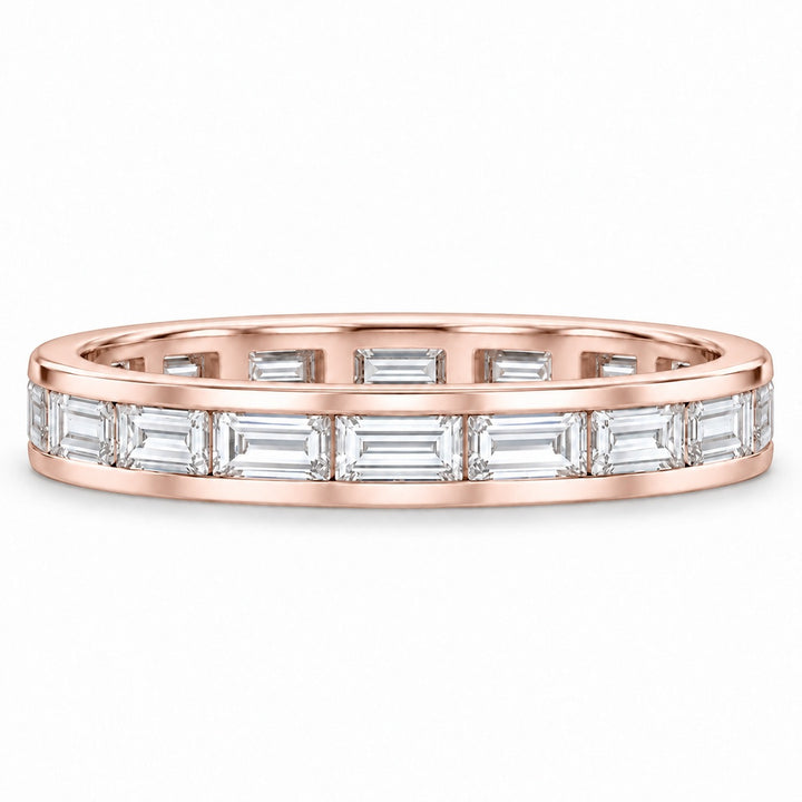 Baguette lab-grown diamond eternity band, 4x2mm, 14K rose gold, front view