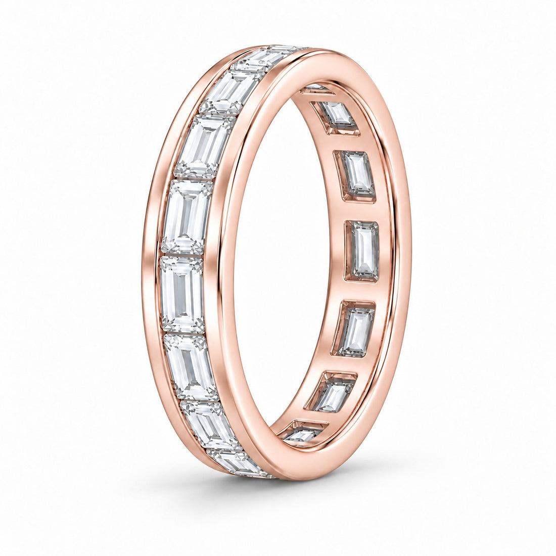 Baguette lab-grown diamond eternity band, 4x2mm, 14K rose gold, side profile