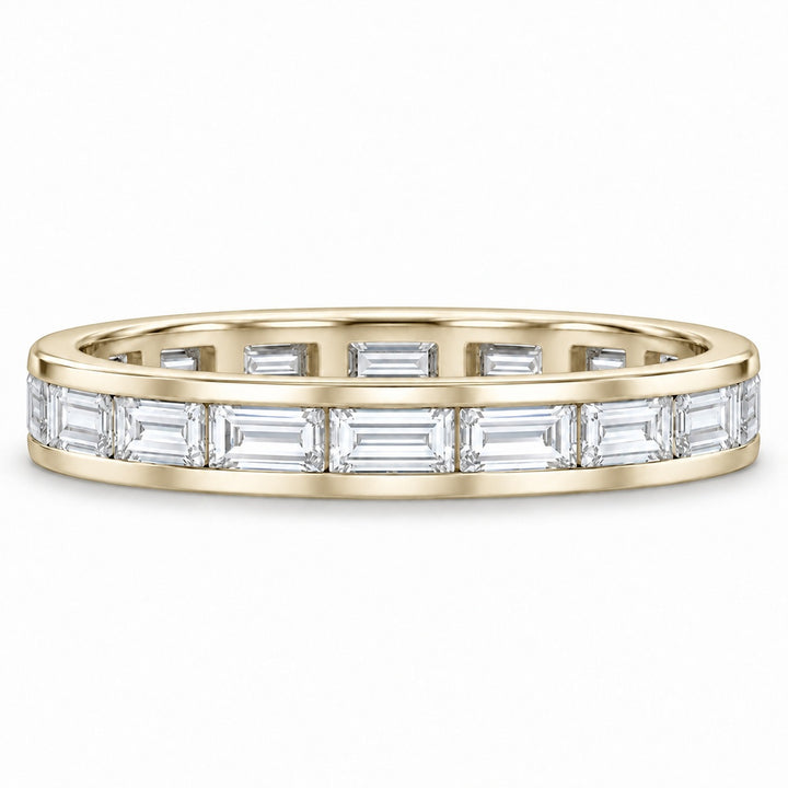 Baguette lab-grown diamond eternity band, 4x2mm, 14K yellow gold, front view